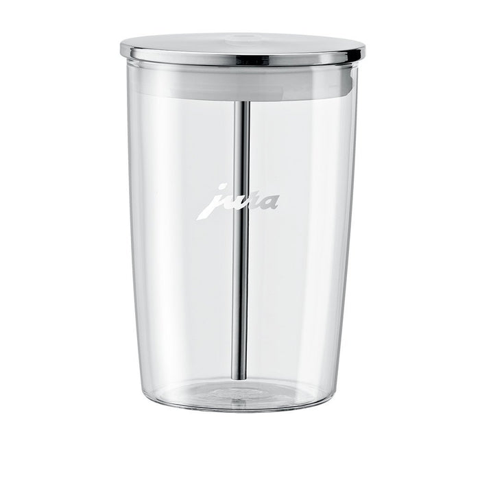 Front view of .5 liter Jura Glass Milk Container displayed on a white background