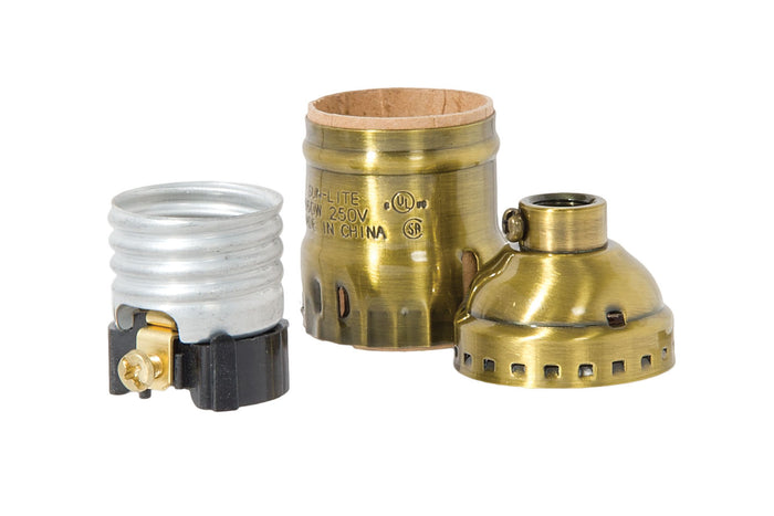 Keyless Early Electric Style Lamp Socket, Antique BRASS Finish, No UNO thread
