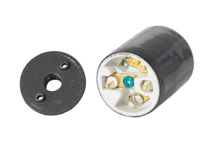Keyless Glazed Black Porcelain E-26 Socket, Choice of Metal Cap Size
