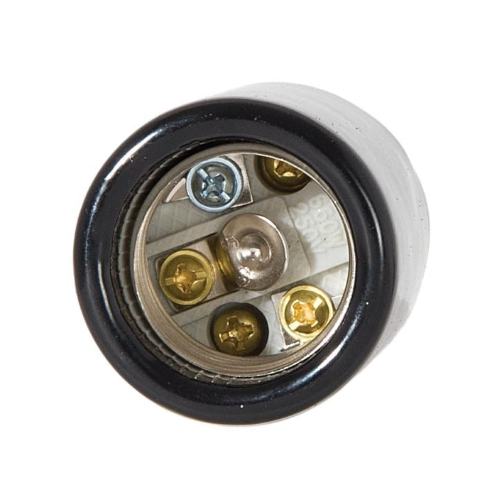 Keyless Glazed Black Porcelain E-26 Socket, Choice of Metal Cap Size