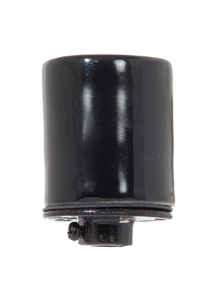 Keyless Glazed Black Porcelain E-26 Socket, Bottom 1/8 IP Metal Cap