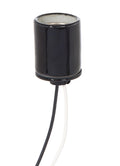 Keyless Glazed Black Porcelain E-26 Socket, Bottom 1/8 IPS Metal Cap And Wire Leads
