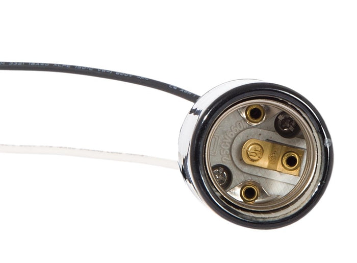 Keyless Glazed Black Porcelain E-26 Socket, Bottom 1/8 IPS Metal Cap And Wire Leads