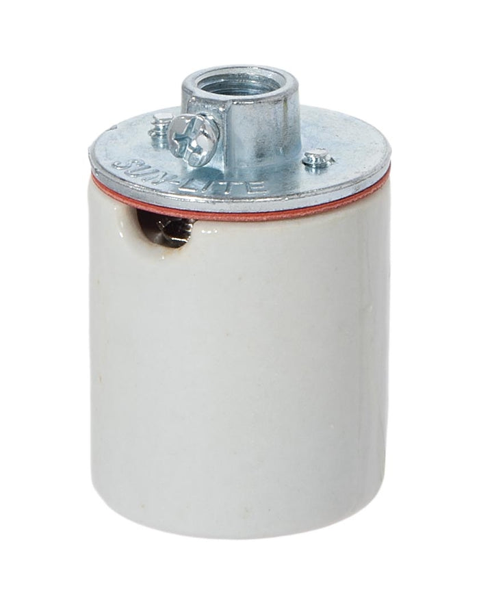 Keyless Glazed Porcelain E-26 Scoket, 2 Wire Ways, 1/8 IP Metal Cap with Set Screw and Copper Screw Shell