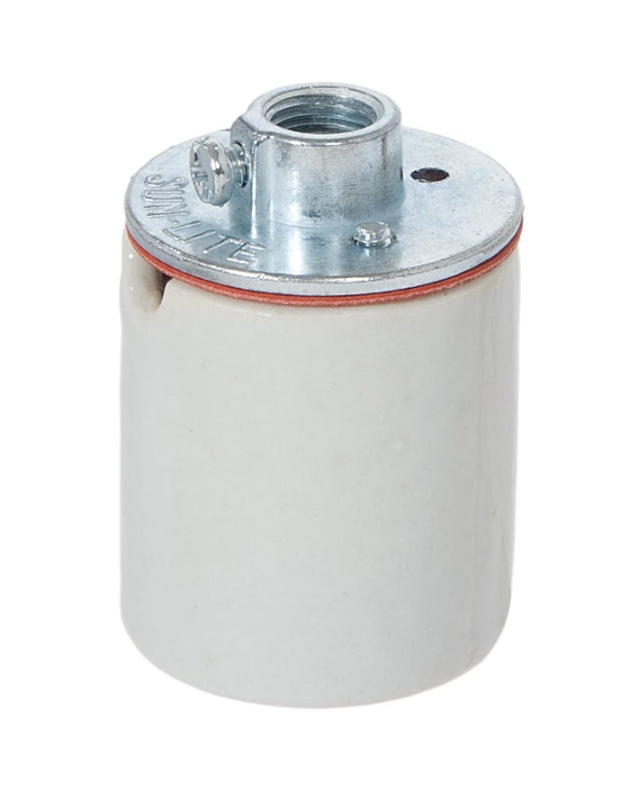 Keyless Glazed Porcelain E-26 Scoket, 2 Wire Ways, 1/8 IP Metal Cap with Set Screw and Copper Screw Shell