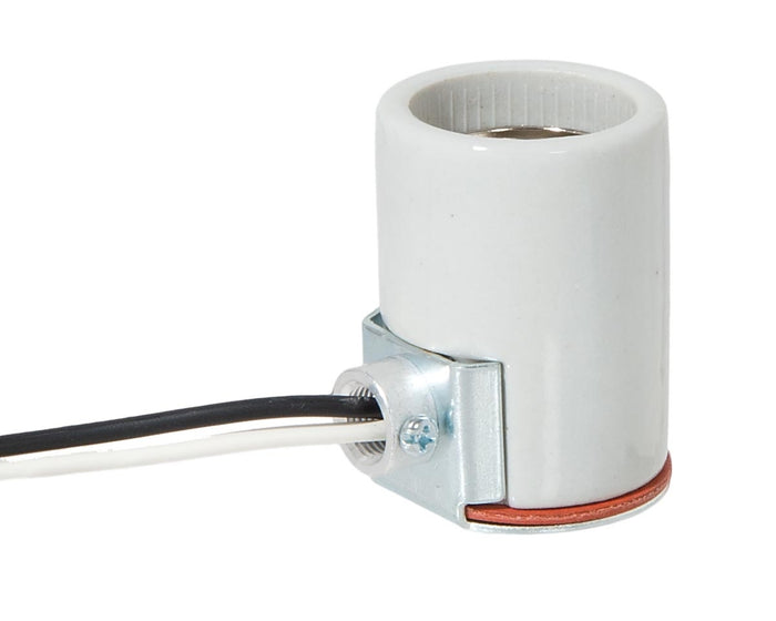 Keyless Glazed Porcelain E-26 Socket, Screw Shell Terminal, 12" Wire Leads