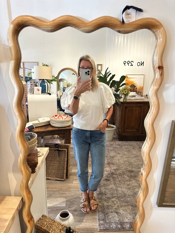 Knit crew neck puff sleeve top -2 colors available