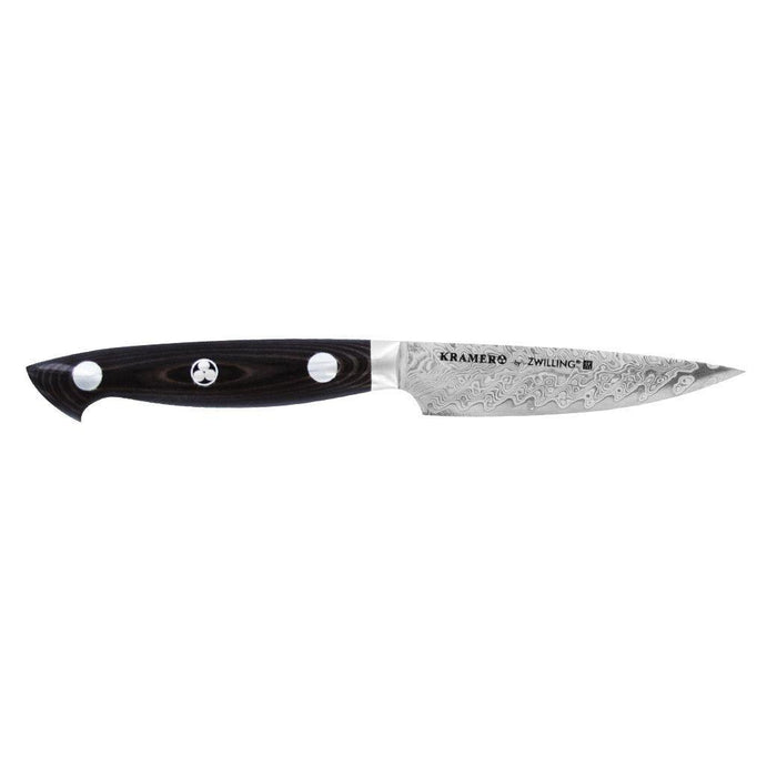 KRAMER by ZWILLING Damascus Stainless Paring Knife - 3.5″ displayed horizontally on a white background