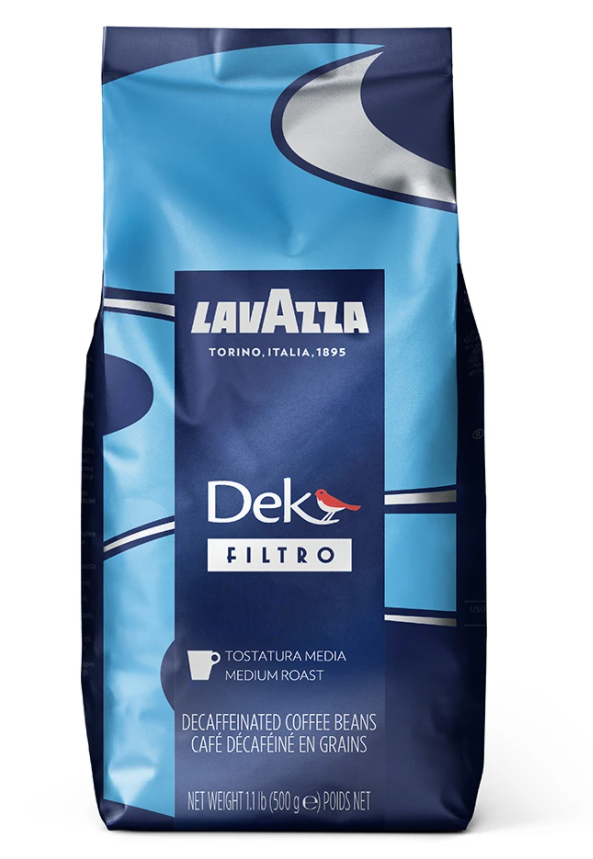 Lavazza Dek Filtro blue coffee bag on a white background