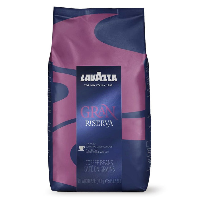 2.2 lb Lavazza Gran Reserva coffee beans packaging with purple and blue design displayed on a white background