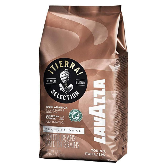 Lavazza Tierra Selection coffee beans packaging on a white background