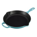 Caribbean Le Creuset 11.75″ Enameled Cast Iron Signature Round Skillet with Handle displayed on a white background