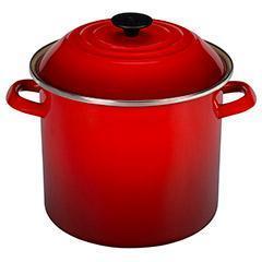 Cerise Le Creuset 16 Qt. Enamel on Steel Stockpot displayed on a white background