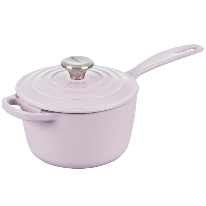 Shallot Le Creuset 1.75 qt signature saucepan with lid displayed on a white background