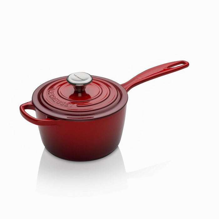 Cerise Le Creuset 1.75 Qt. Signature Saucepan displayed on a white background