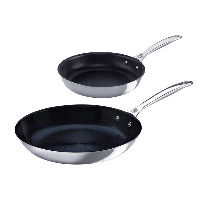 Le Creuset 2 Piece Set (8″ Nonstick Fry Pan & 10″ Nonstick Fry Pan) displayed on a white background