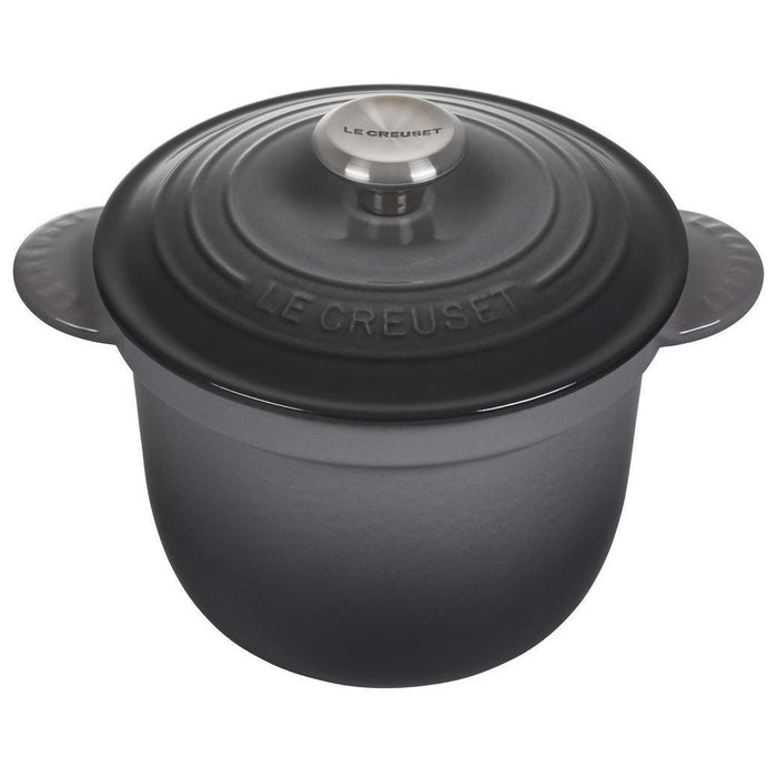 Oyster Le Creuset 2.25 qt Rice Pot with Stoneware Insert displayed on a white background