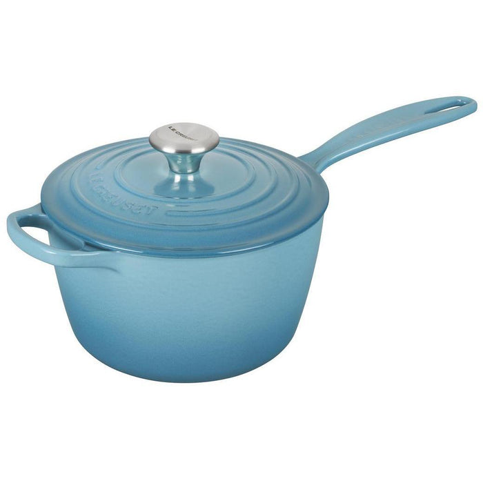 Caribbean Le Creuset 2.25 Qt. Signature Saucepan with lid displayed on a white background