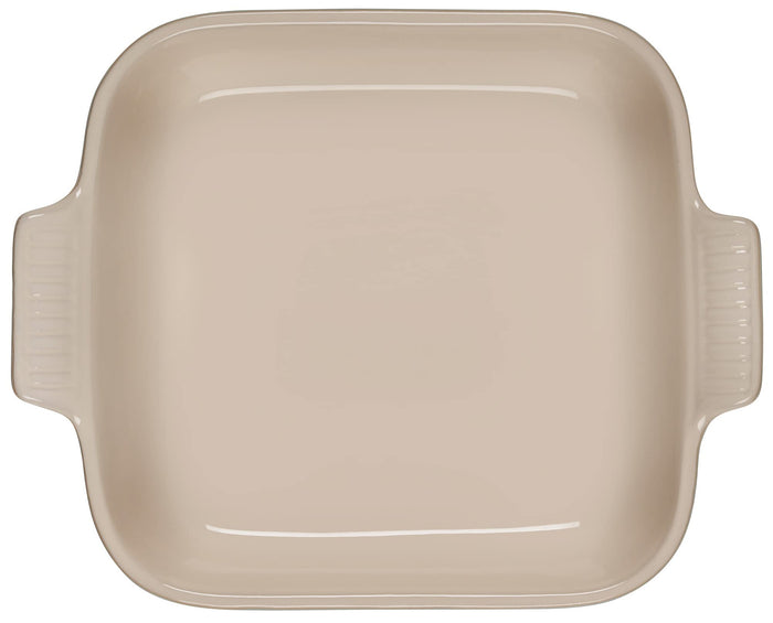 Top view of Le Creuset 3 qt Heritage Square Dish with a cream interior displayed on a white background