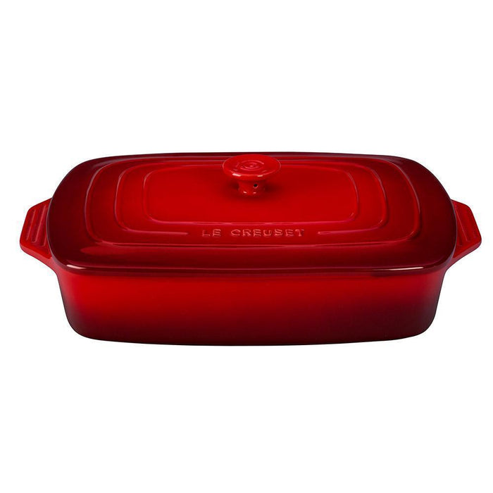 Cerise Le Creuset 3.5 qt. Covered Rectangular Casserole displayed on a white background