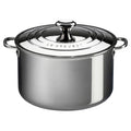 Le Creuset Stainless Steel stockpot from a side view on a white background