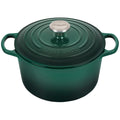 Artichaut 5.25 Qt Deep Le Creuset enameled cast iron Dutch oven with the lid on from the top angled view on a white background