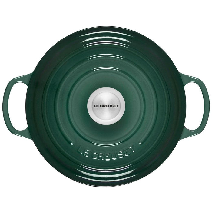 Artichaut 5.25 Qt Deep Le Creuset enameled cast iron displayed from the top view with the lid on a white background