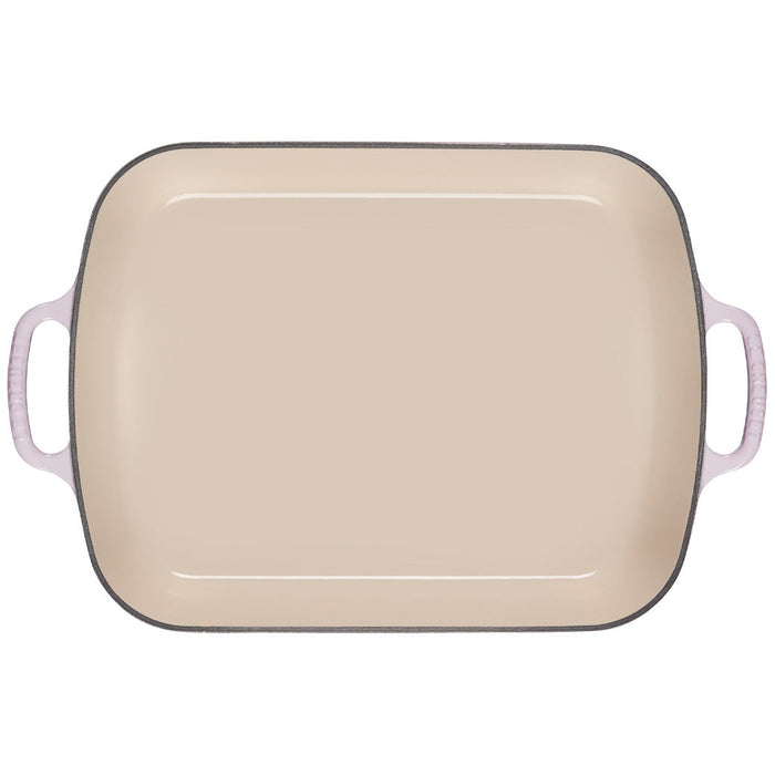 Top view of shallot Le Creuset 5.25 Quart Signature Rectangular Roaster displayed on a white background