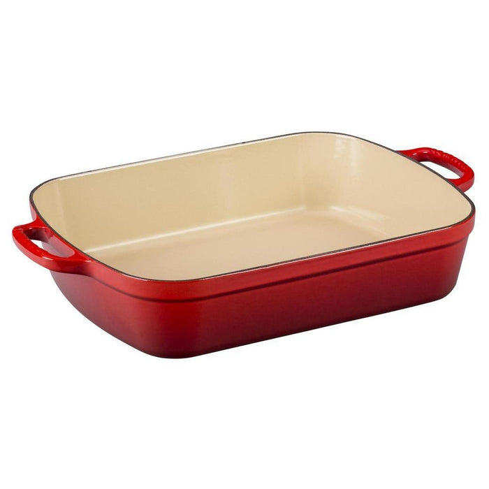 Cerise Le Creuset 5.25 Quart Signature Rectangular Roaster displayed on a white background