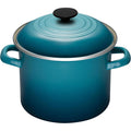 Caribbean Le Creuset 6 Qt stockpot from the side view on a white background