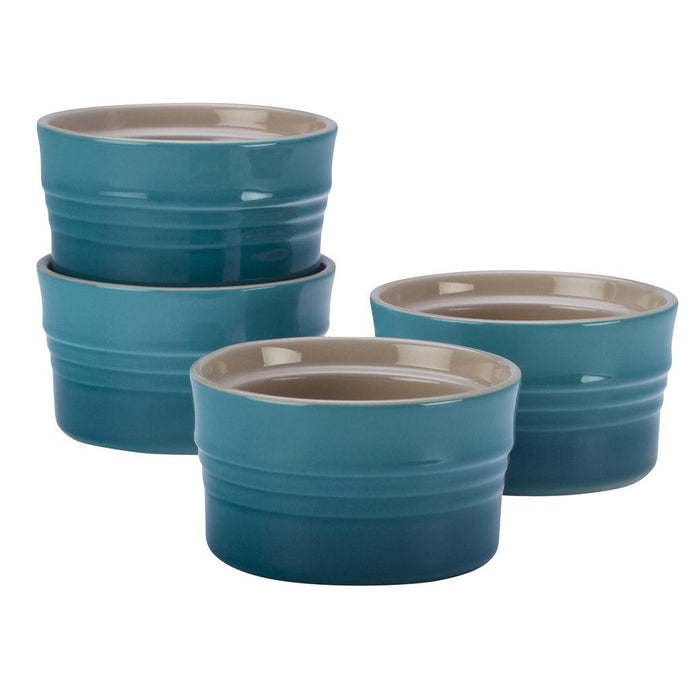 Set of 4 Caribbean Le Creuset 7 Oz Stoneware Stackable Ramekin displayed on a white background