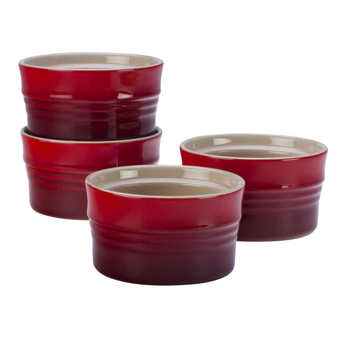 Set of 4 Cerise Le Creuset 7 Oz Stoneware Stackable Ramekin displayed on a white background