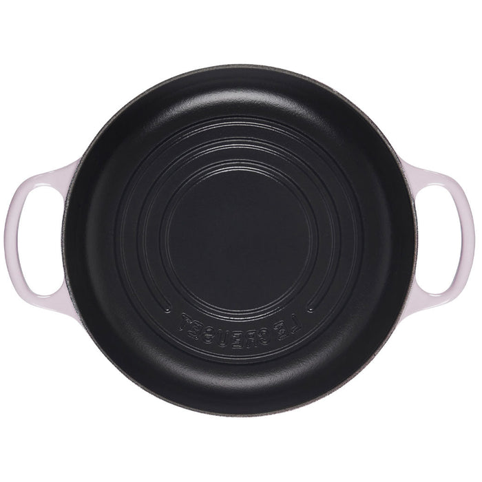 Top view of Le Creuset 9.5″ (1.75 qt.) Signature Bread Oven with a black exterior displayed on a white background