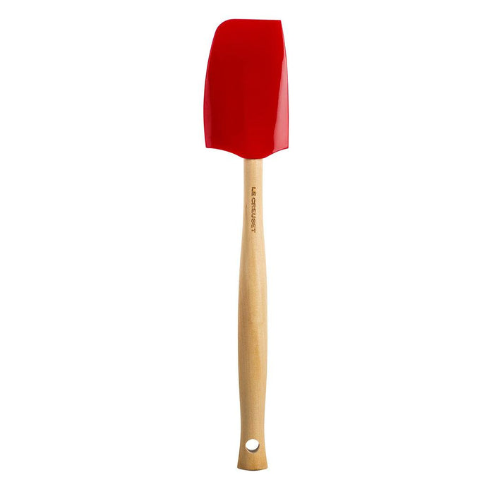 Cerise Le Creuset Craft Medium Spatula displayed vertically on a white background