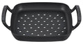 Black square grill pan with handles on a white background