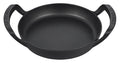 Black cast iron skillet with handles on a white background