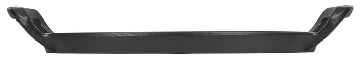Black cast iron skillet with handles on a white background