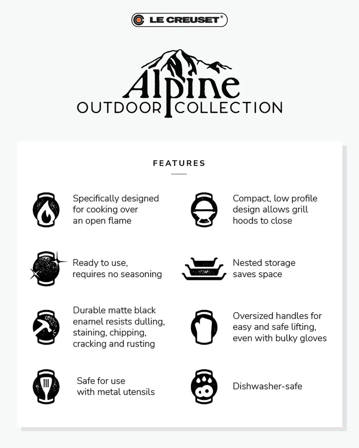 Le Creuset Alpine Outdoor Collection features on a white background