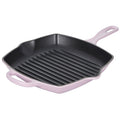 10.25 inch shallot Le Creuset enameled cast iron signature square skillet grill with handle displayed on a white background