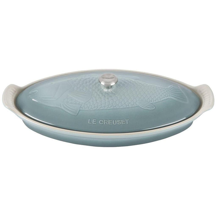 Seasalt ceramic dish with fish design and 'Le Creuset' branding on a white background
