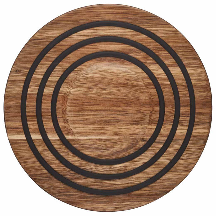 Top view of Le Creuset magnetic wooden trivet displayed on a white background