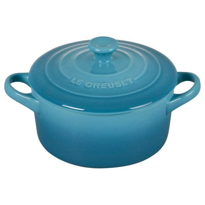 Sea salt Le Creuset Mini Round Cocotte 14 oz with lid displayed on a white background