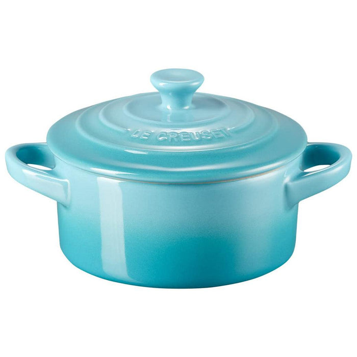 Caribbean Le Creuset Mini Round Cocotte 8 oz displayed on a white background