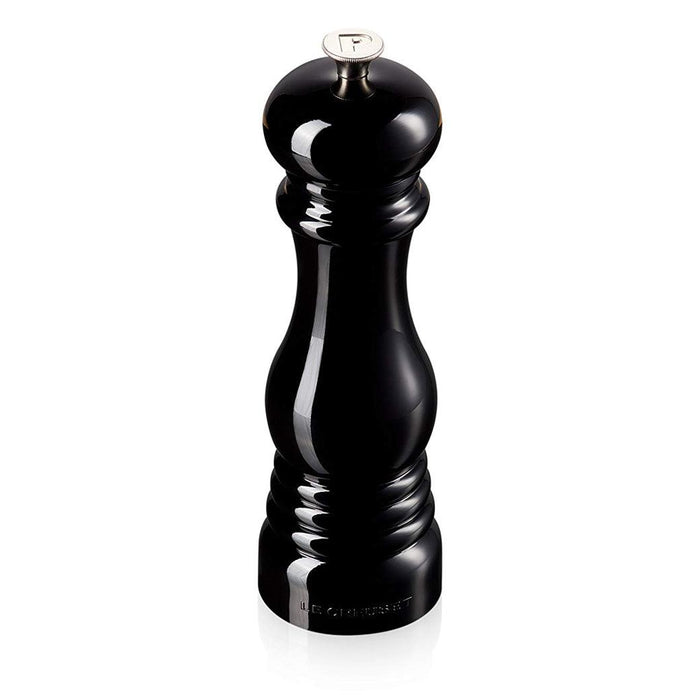 Black Le Creuset Pepper Mill displayed on a white background