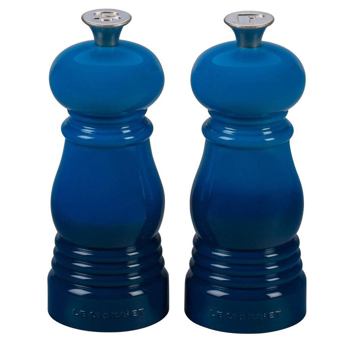 Front view of Marseille Le Creuset Petite Salt and Pepper Mill Set displayed on a white background
