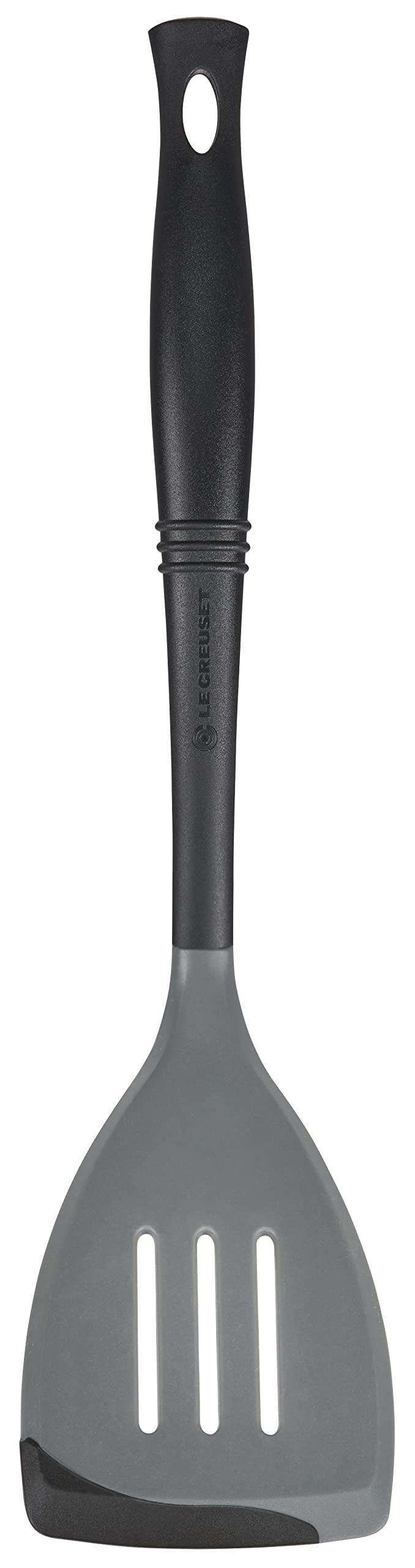 Oyster spatula with black handle on a white background