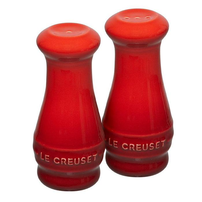 Cerise Le Creuset Salt and Pepper Shaker Set of Two displayed on a white background