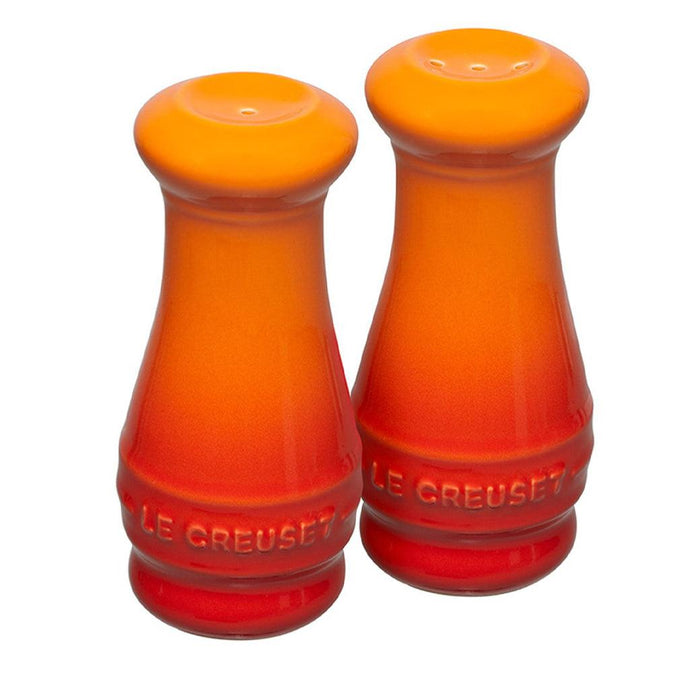 Flame Le Creuset Salt and Pepper Shaker Set of Two displayed on a white background