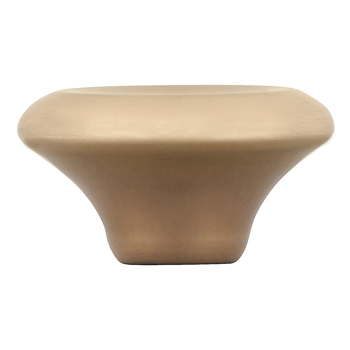 Side view of light gold knob on a white background