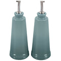 Front view of sea salt Le Creuset signature oil and vinegar set displayed on a white background